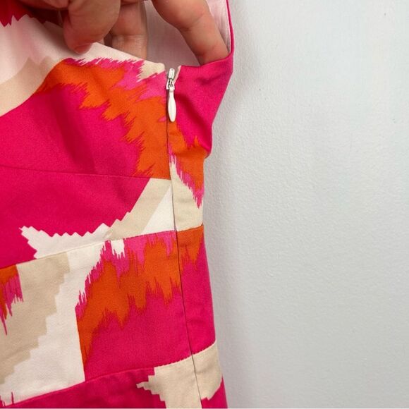 Boden Ikat Sheath Dress Pink White Orange Sleeveless V-Neck  Side Zip Sz 4 - Picture 12 of 16